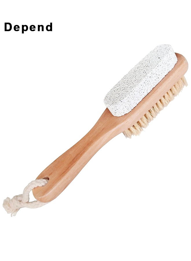 Depend Natural Soft Bristle Foot Brush And Pumice Stone Combo With Wooden Handle, Exfoliator Pedicures Calluses Dead Dry Skin Remover Scrubber Scrub Brush For Shower Massage SPA Sauna, Dead Skin Massage, Exfoliator Pedicures Calluses Remover - Image 1