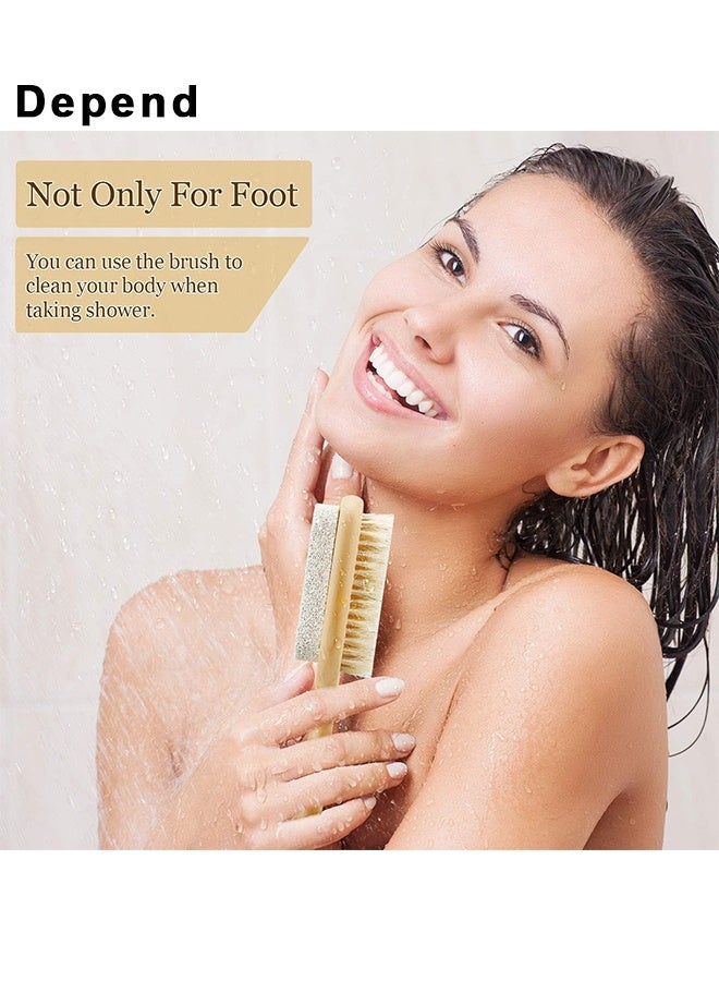 Depend Natural Soft Bristle Foot Brush And Pumice Stone Combo With Wooden Handle, Exfoliator Pedicures Calluses Dead Dry Skin Remover Scrubber Scrub Brush For Shower Massage SPA Sauna, Dead Skin Massage, Exfoliator Pedicures Calluses Remover - Image 5