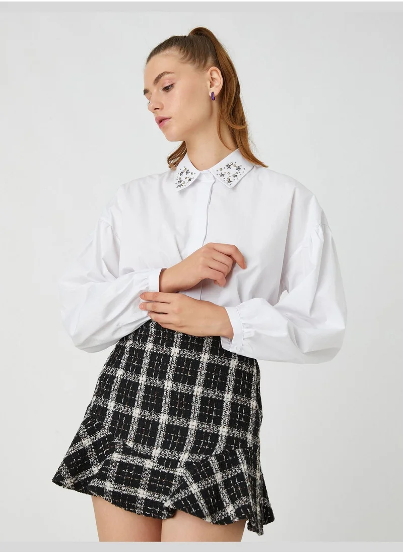 كوتون Oversized Shirt Puff Sleeve Metal Accessory