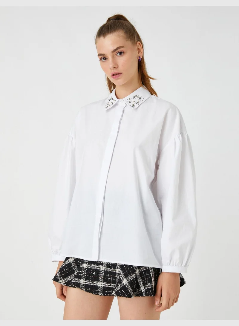 KOTON Oversized Shirt Puff Sleeve Metal Accessory