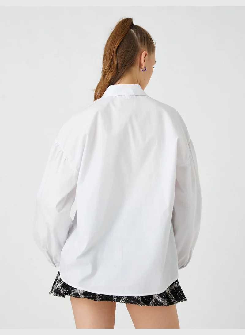 KOTON Oversized Shirt Puff Sleeve Metal Accessory