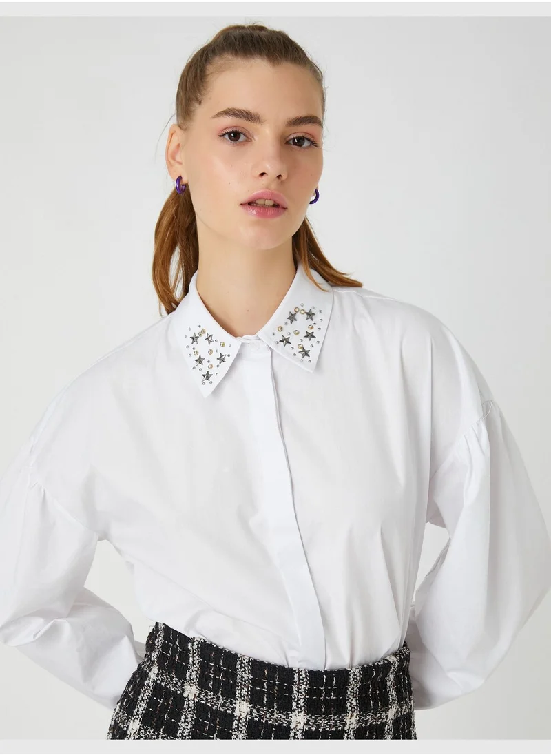 KOTON Oversized Shirt Puff Sleeve Metal Accessory