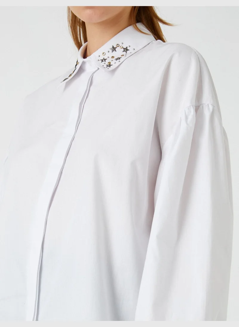 KOTON Oversized Shirt Puff Sleeve Metal Accessory
