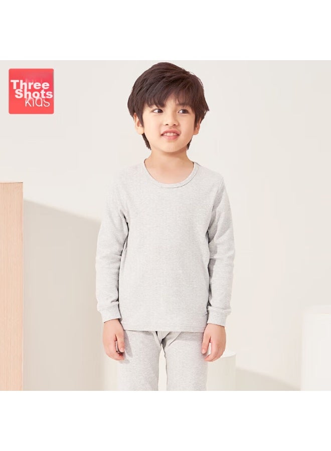 THREEGUN Sanqiang Sanqiang Children's Class A Comfortable Soft Cotton Boys' Round Neck Long-sleeve Pure Cotton Underwear Set 29487d0 Gray, 160 - Image 1