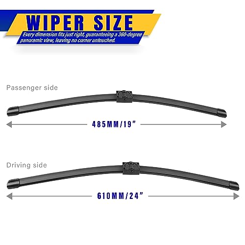 Rooppa 2 wipers Replacement for BMW 3-Series 4-Door E90 E91 06/2006-08/2009 325xi 328i 328xi 328ixDrive 330i 330xi 335i 335xi M3, Windshield Wiper Blades Original Equipment Replacement - 24"/19" (Set of 2) - Image 2