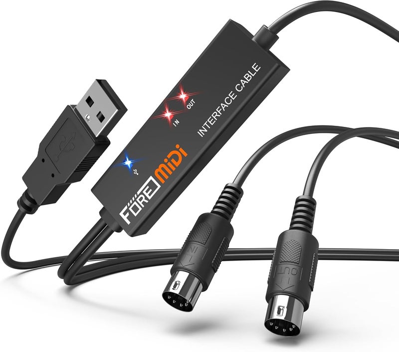 FORE MIDI USB Interface T1 with Input&Output Connecting with Keyboard/Synthesizer for Editing&Recording Track Work with Windows/Mac OS for Studio Type-A Color Balck - 6.5Ft - Image 1