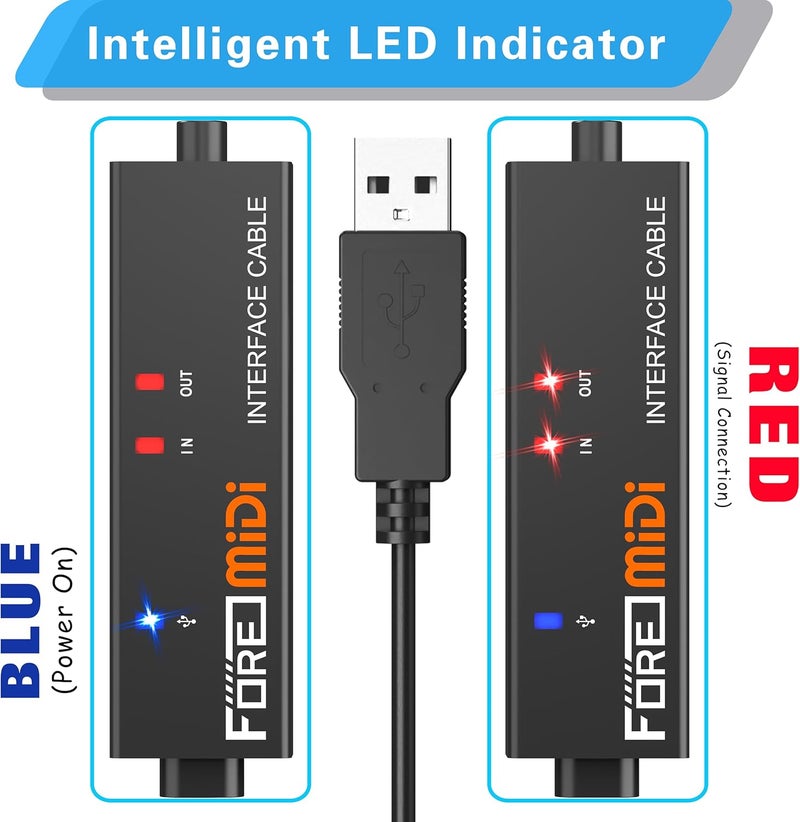 FORE MIDI USB Interface T1 with Input&Output Connecting with Keyboard/Synthesizer for Editing&Recording Track Work with Windows/Mac OS for Studio Type-A Color Balck - 6.5Ft - Image 3