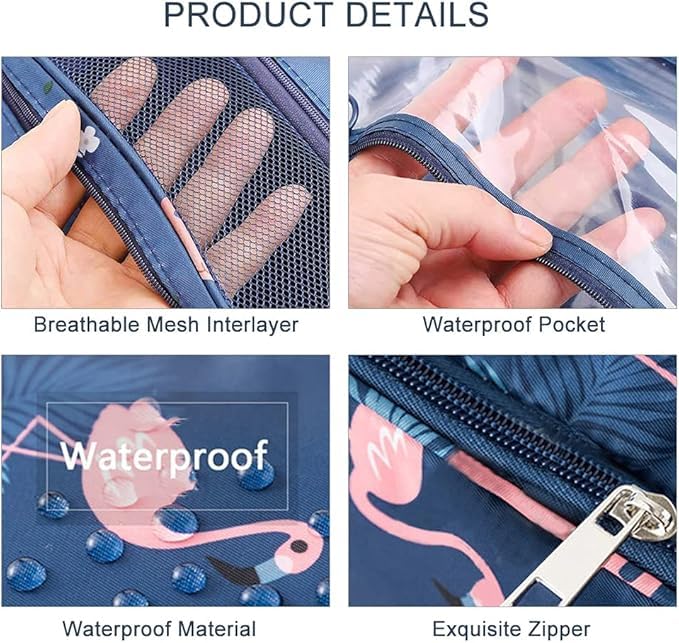 Nibbler Hanging Travel Toiletry Bag for Women & Men – Waterproof Organizer with Hook, Multiple Compartments, Flamingo Print – Ideal for Makeup, Shaving Kit, Cosmetics & Bathroom Essentials (Blue) - Image 2