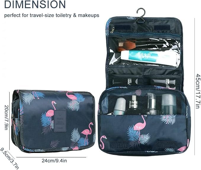 Nibbler Hanging Travel Toiletry Bag for Women & Men – Waterproof Organizer with Hook, Multiple Compartments, Flamingo Print – Ideal for Makeup, Shaving Kit, Cosmetics & Bathroom Essentials (Blue) - Image 4