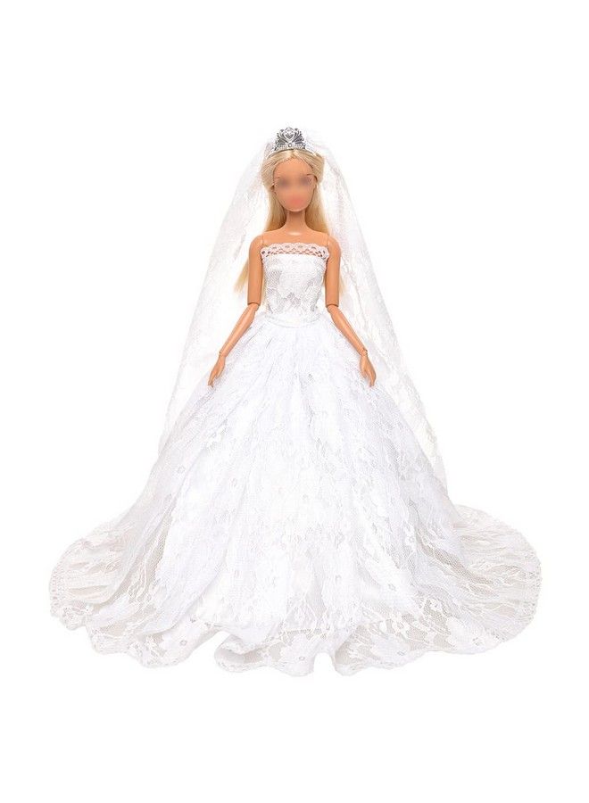 Barwa فستان زفاف أبيض مع طرحة وملابس حفلة مسائية للأميرة الوردية، فستان ملابس مع قبعة لدمية فتاة بطول 11.5 إنش - Image 3