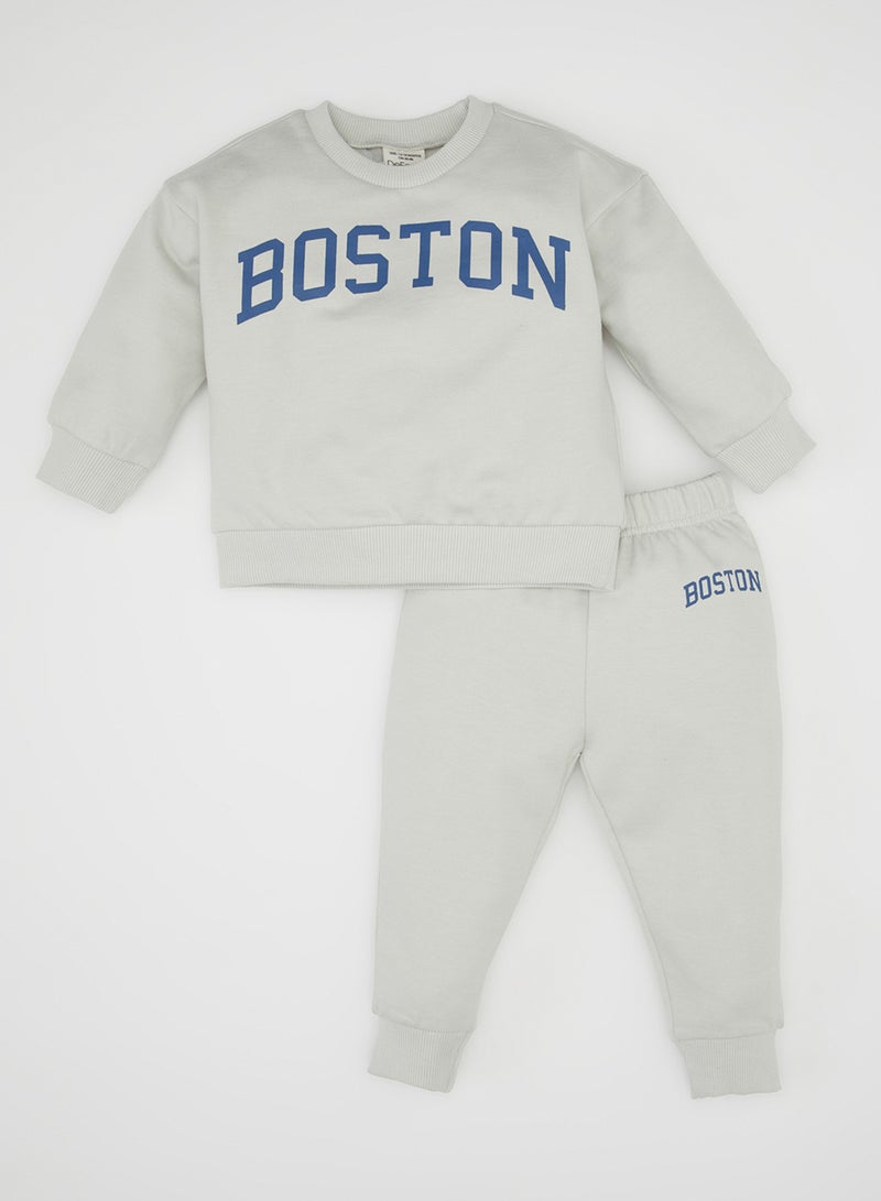 DeFacto Printed Crew Neck Sweatshirt Jogger Pants 2-Piece Set  - Image 1