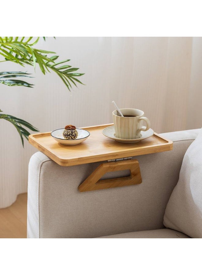 مسند كنبة مستطيل خشبي قابل للطي – طاولة عملية لتثبيت المشروبات، الأجهزة، والوجبات بجانبك على ذراع الكنبة K - Image 2