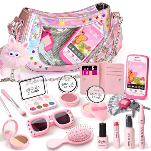 Toylink Toddler Purse for Little Girls Pretend Play Makeup Toy Set for Toddlers 35 with Plushie Phone Wallet My First Kids Purse Princess Birthday Gifts for 3 4 5 6 7 8 Year Old Baby Girls - Image 1