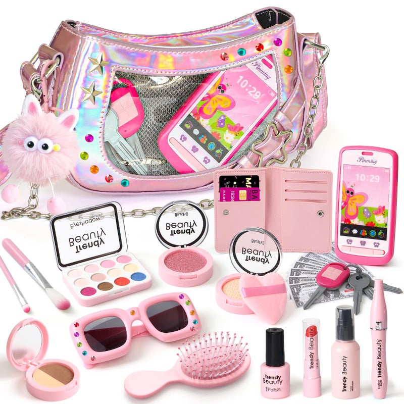 Toylink Toddler Purse for Little Girls Pretend Play Makeup Toy Set for Toddlers 35 with Plushie Phone Wallet My First Kids Purse Princess Birthday Gifts for 3 4 5 6 7 8 Year Old Baby Girls - Image 3