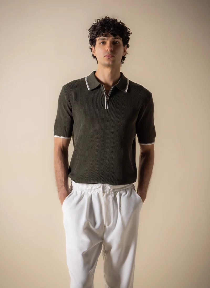 شايبس CONTRAST RIB POLO SHIRT WITH ZIP