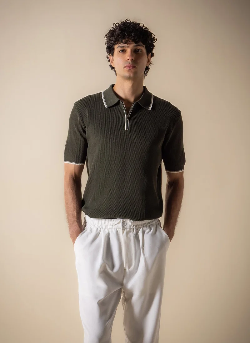 شايبس CONTRAST RIB POLO SHIRT WITH ZIP