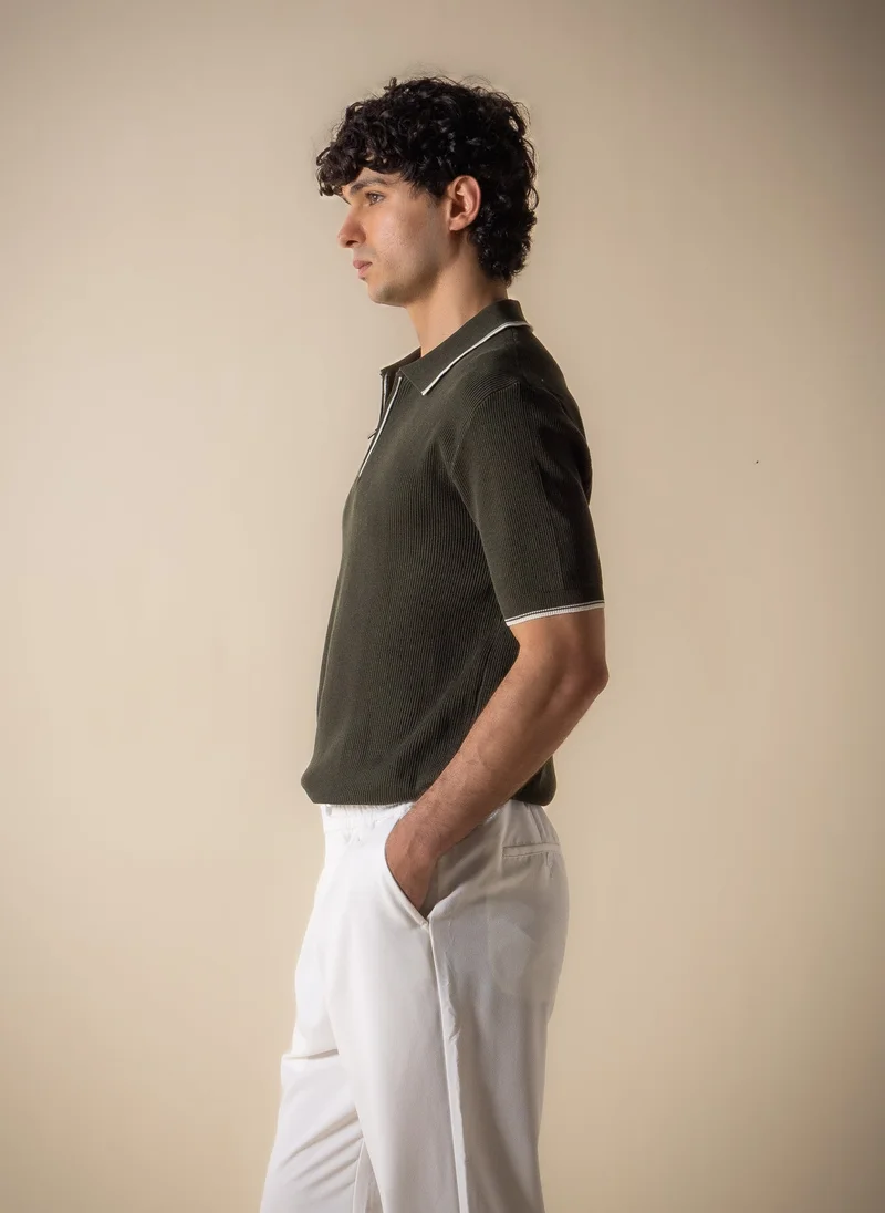 Shapes Green CONTRAST RIB POLO SHIRT WITH ZIP for Men | Best Price UAE