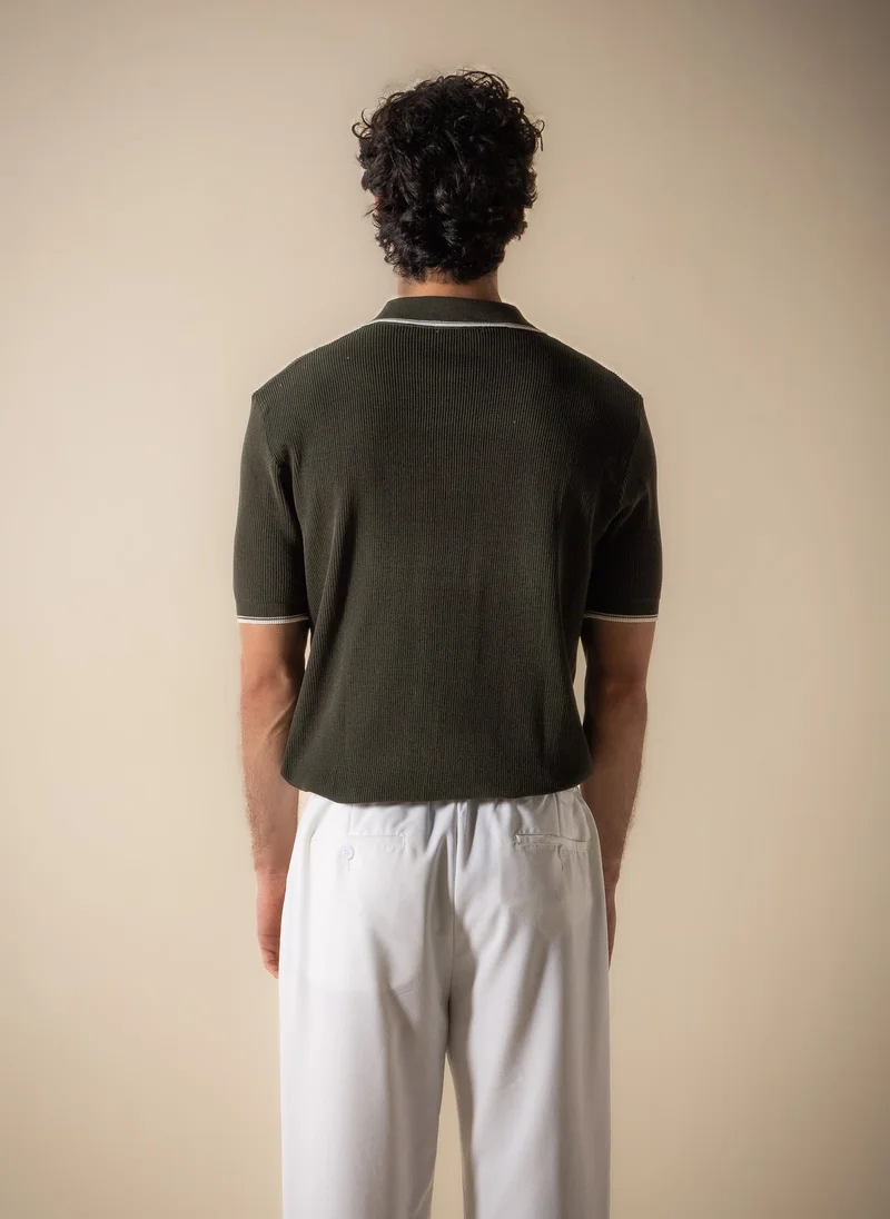 Shapes Green CONTRAST RIB POLO SHIRT WITH ZIP for Men | Best Price UAE