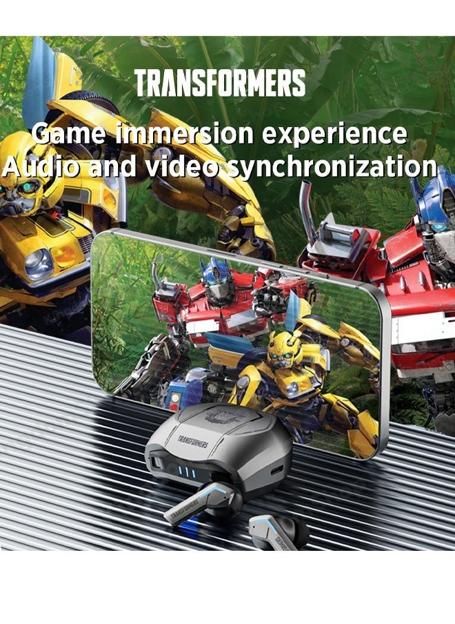 Transformers TF-T06 Wireless Bluetooth Earbuds Gaming Headphones Long Battery Life Headset Low Latency HIFI Stereo Sound with Music Noise Cancellation Calls silver