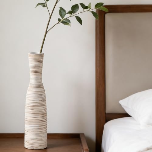 ALMA 20" White & Browm Tall Skinny Vase for Flowers, Decorative Thin Pampas Grass Vases for Living Room Floor, Dinner Table, Entryway, Fireplace, Bookshelf, Offer, Home Decor - Image 5
