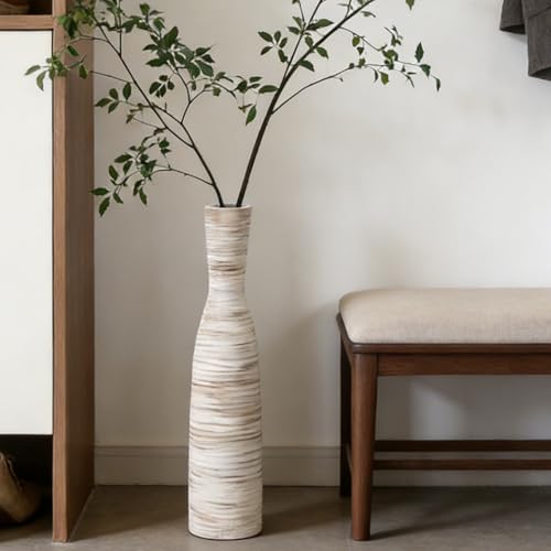 ALMA 20" White & Browm Tall Skinny Vase for Flowers, Decorative Thin Pampas Grass Vases for Living Room Floor, Dinner Table, Entryway, Fireplace, Bookshelf, Offer, Home Decor - Image 1