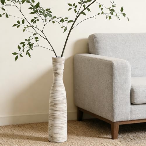 ALMA 20" White & Browm Tall Skinny Vase for Flowers, Decorative Thin Pampas Grass Vases for Living Room Floor, Dinner Table, Entryway, Fireplace, Bookshelf, Offer, Home Decor - Image 3