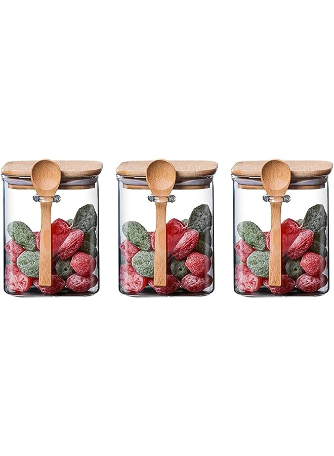 Jorunb Glass Storage Jar Set with Bamboo Lids and Spoon, Cereal & Dry Food Storage Containers, Airtight Sealed Clear Borosilicate Glass Canister for Kitchen Tea, Flour, Sugar, Coffee (800ML* 3 Pack)… - Image 1