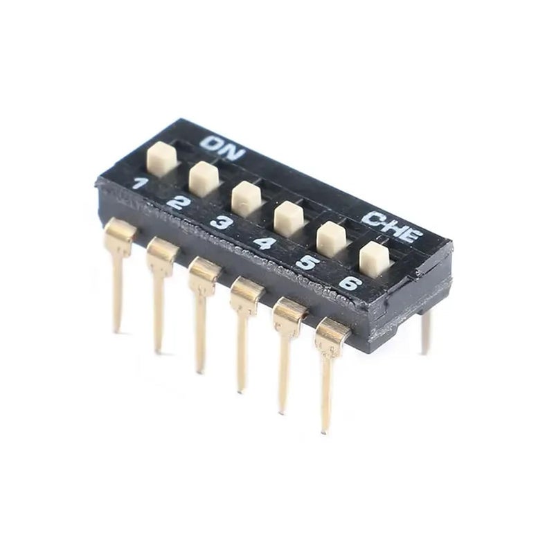مفتاح DIP 2 موضع 4 دبوس 6 موضع 8 دبوس 16 دبوس نوع منزلق SMT SMD أسود DIP 6P - Image 1
