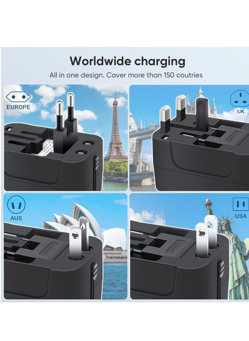 Universal Travel Adapter – Black AC Power Plug with USB-C  USB-A Ports for USA, EU, UK, AUS - Image 2