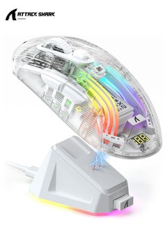Attack Shark X2 Pro Wireless Gaming Mouse with RGB Charging Dock,Tri-Mode PC Gaming Mice 2.4G/Bluetooth/Wired,Noiseless Mouse RGB Backlit,Transparent Shell,PixArt 3212 4000 DPI,for Win/MAC,White  - Image 1