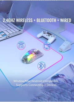 Attack Shark X2 Pro Wireless Gaming Mouse with RGB Charging Dock,Tri-Mode PC Gaming Mice 2.4G/Bluetooth/Wired,Noiseless Mouse RGB Backlit,Transparent Shell,PixArt 3212 4000 DPI,for Win/MAC,White  - Image 2