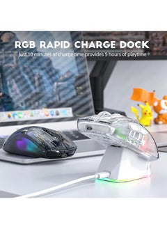 Attack Shark X2 Pro Wireless Gaming Mouse with RGB Charging Dock,Tri-Mode PC Gaming Mice 2.4G/Bluetooth/Wired,Noiseless Mouse RGB Backlit,Transparent Shell,PixArt 3212 4000 DPI,for Win/MAC,White  - Image 5