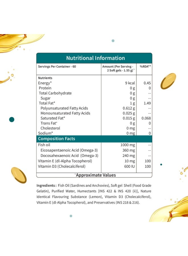 Neuherbs Mini Deep Sea Fish Oil Omega 3 Capsule 1000Mg- 120 Softgels - Image 5