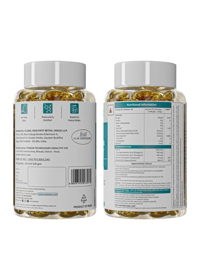 Neuherbs Mini Deep Sea Fish Oil Omega 3 Capsule 1000Mg- 120 Softgels - Image 4
