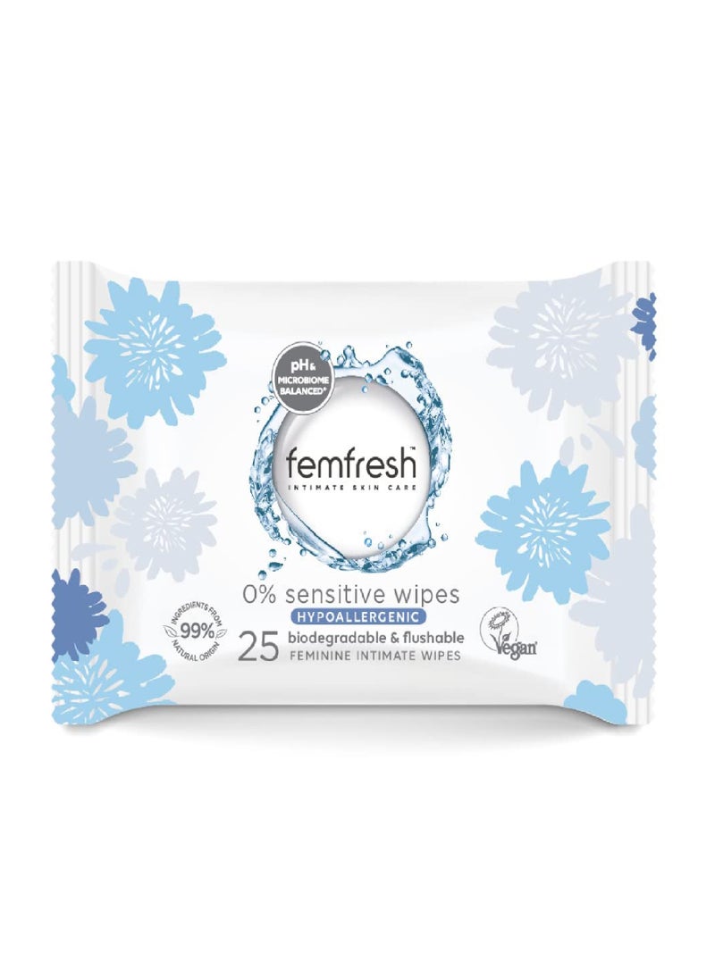 femfresh مناديل فيم فريش إنتيمايت 0% الحساسة 25 منديلًا 