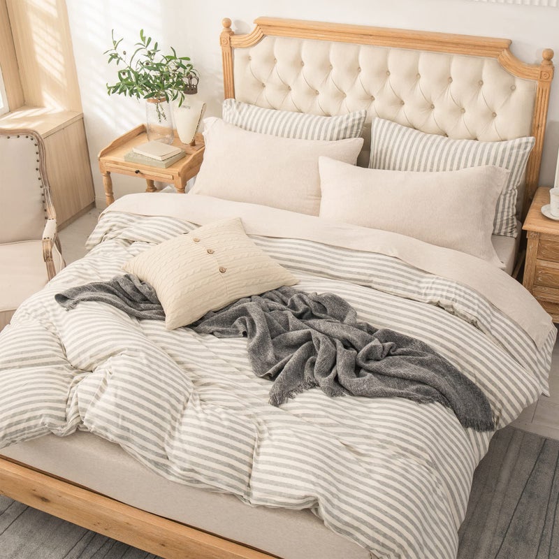 PURE ERA Jersey Knit 4pc Bed Sheet Set 100% T-Shirt Heather Cotton Super Soft Comfy Breathable Fits Mattress Up to 20" Extra Deep Pocket (Heather Beige, King) - Image 4