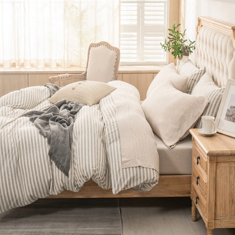 PURE ERA Jersey Knit 4pc Bed Sheet Set 100% T-Shirt Heather Cotton Super Soft Comfy Breathable Fits Mattress Up to 20" Extra Deep Pocket (Heather Beige, King) - Image 3