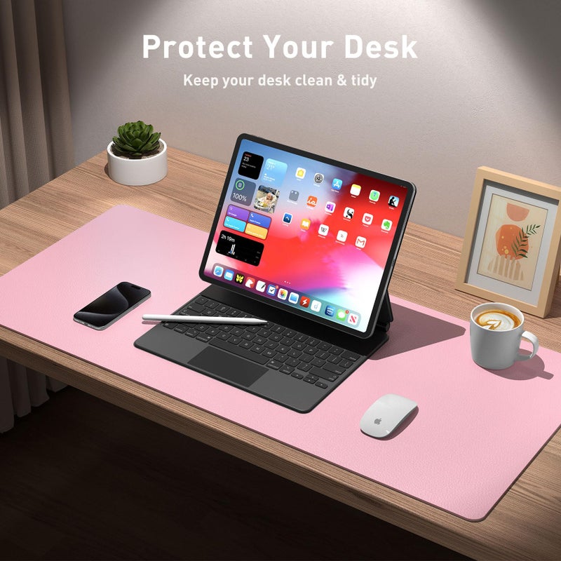 Aothia Leather Desk Pad Protector, Mouse Pad, Office Desk Mat, Non-Slip PU Leather Desk Blotter, Laptop Desk Pad, Waterproof Desk Writing Pad for Office and Home (31.5" x 15.7", Fairy Pink) - Image 3
