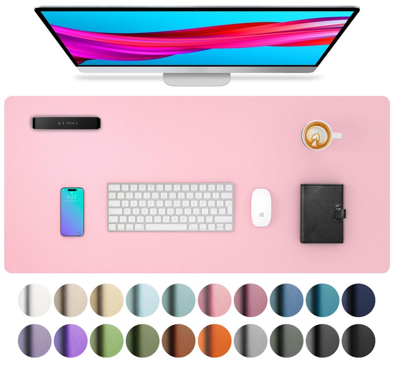 Aothia Leather Desk Pad Protector, Mouse Pad, Office Desk Mat, Non-Slip PU Leather Desk Blotter, Laptop Desk Pad, Waterproof Desk Writing Pad for Office and Home (31.5" x 15.7", Fairy Pink) - Image 1