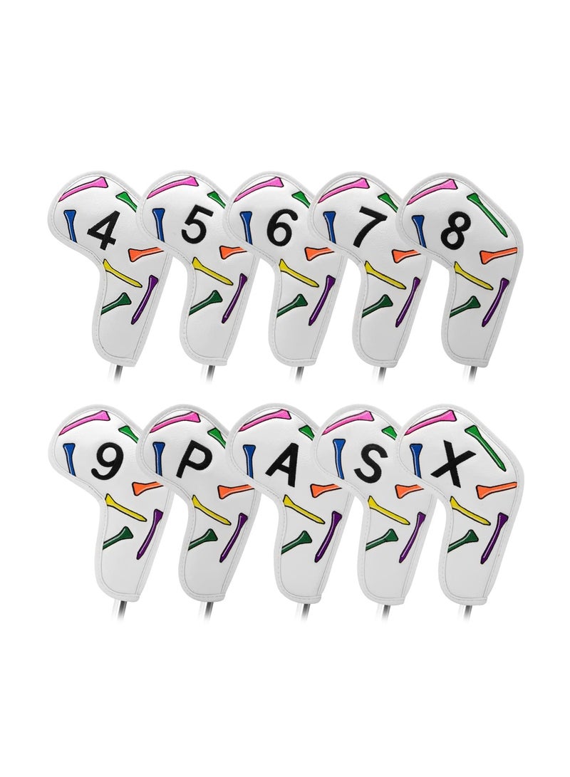 SYOSI Golf Iron Covers 10 Pcs Iron Cover for Golf Clubs Iron Head Cover Premium Leather Golf Iron Head Covers Colorful Tees Golf Club Head Covers for Iron Fits - Image 1