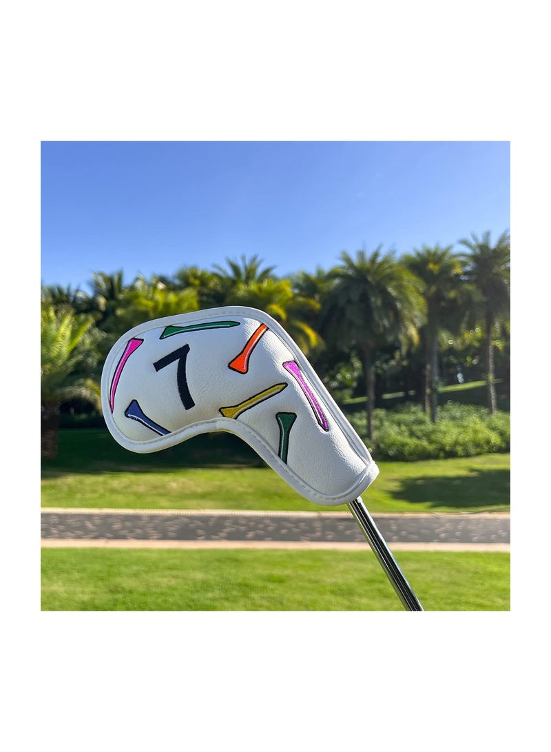 SYOSI Golf Iron Covers 10 Pcs Iron Cover for Golf Clubs Iron Head Cover Premium Leather Golf Iron Head Covers Colorful Tees Golf Club Head Covers for Iron Fits - Image 4
