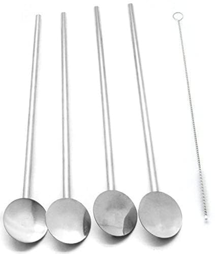 4 Spoon Straws Stirrer Stainless Steel 4 Pack  Cleaning Brush Drinking Straws Metal Reuseable Drinking Mixing Cocktail Eco Friendly Green