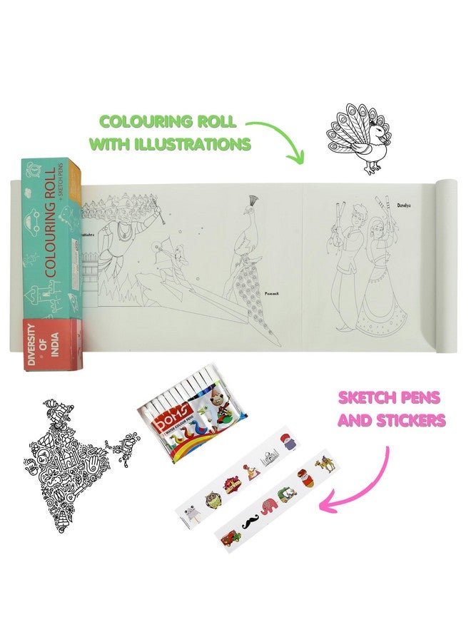 COCOMOCO KIDS Cocomoco Diversity Of India Colouring Roll Sheet For Kids |11 Feet Big Size Art And Craft Reusable Drawing Paper Roll Kit For Children | Birthday Return Gift For Boys And Girls - Image 2