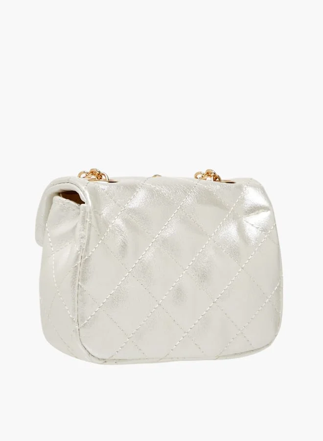 Little Missy Girls Embellished Crossbody Bag with Chain Strap and Button Closure