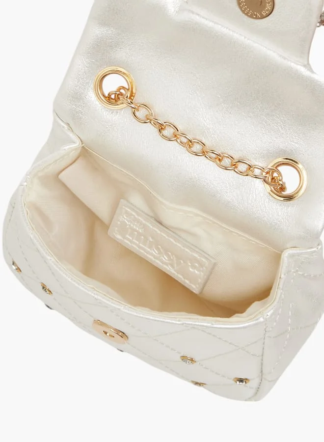 Little Missy Girls Embellished Crossbody Bag with Chain Strap and Button Closure