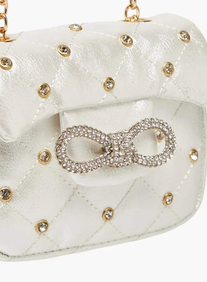 Little Missy Girls Embellished Crossbody Bag with Chain Strap and Button Closure
