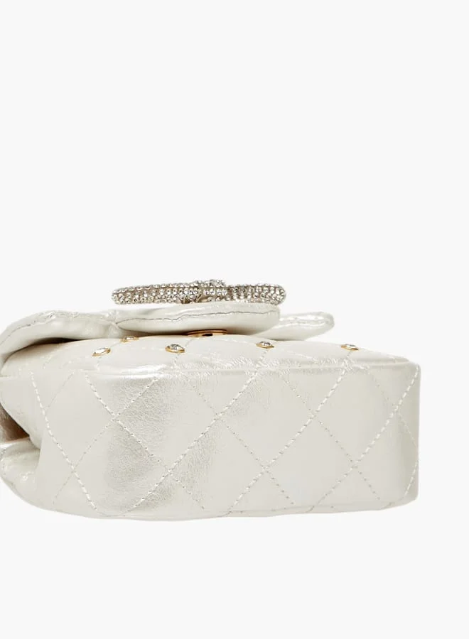 Little Missy Girls Embellished Crossbody Bag with Chain Strap and Button Closure