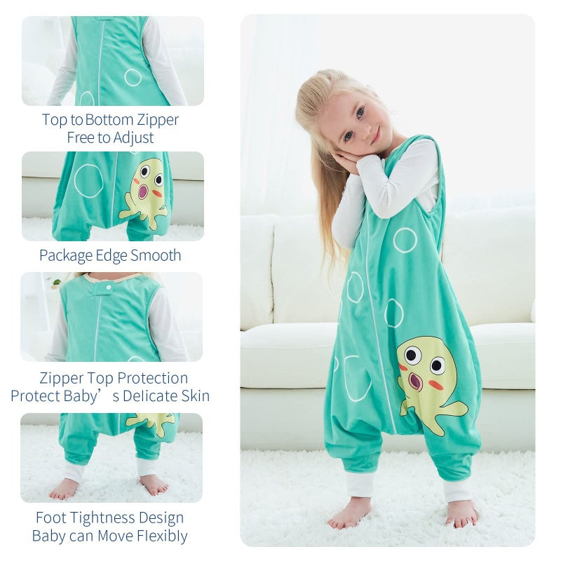 MICHLEY Toddler Sleeping Sack with Feet Newborn Infant Sleeveless Sleeping Bag 2-way Zipper Baby Wearable Blanket for Walkers,Green Octopus,1-3T - Image 3