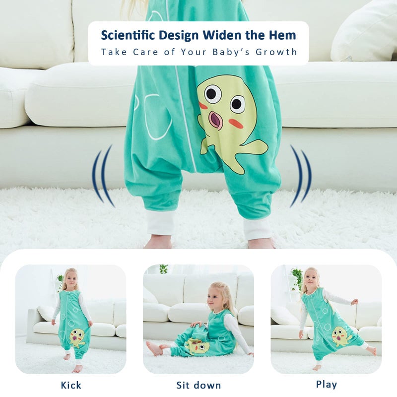 MICHLEY Toddler Sleeping Sack with Feet Newborn Infant Sleeveless Sleeping Bag 2-way Zipper Baby Wearable Blanket for Walkers,Green Octopus,1-3T - Image 5