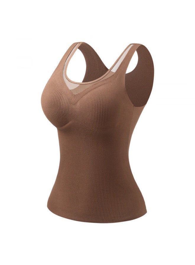 Gujin Women's Warm Vest With Chest Pad, No Bra Needed, Brushed Wool And Silk Blend, Autumn Winter New Base Layer - Image 1